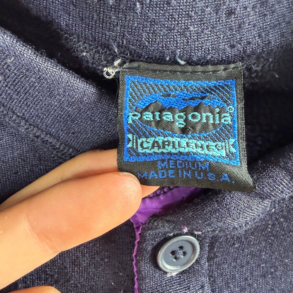 Patagonia Capilene Henley Mens Medium Navy Blue Vintage 90s Fleece Pullover - Picture 2 of 9